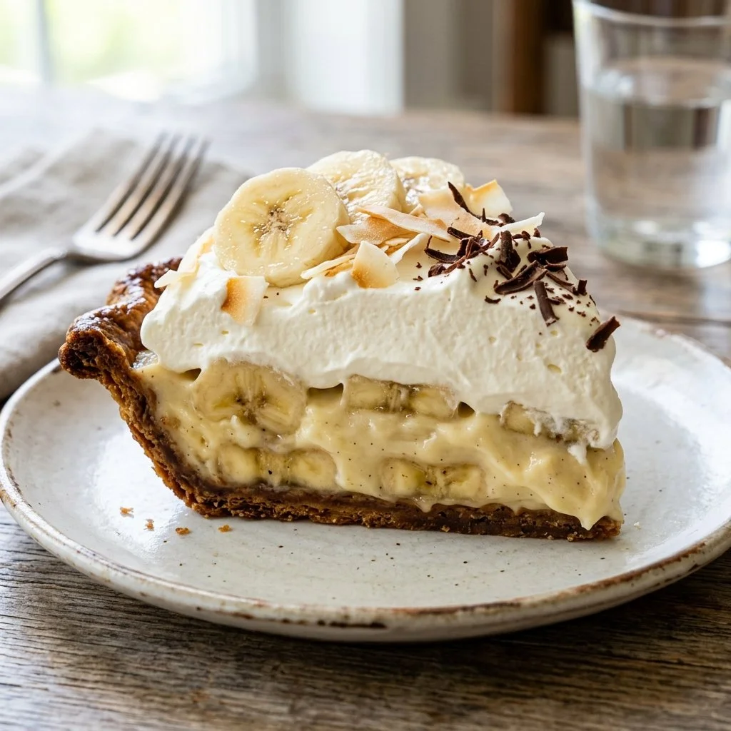 Delicious Banana Cream Pie with fresh bananas and creamy filling on a flaky crust