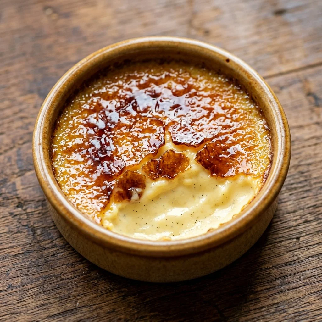 Delicious classic crème brûlée with a caramelized sugar top