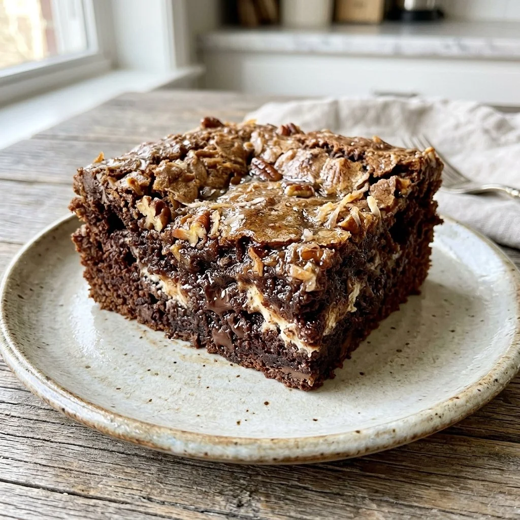Delicious Earthquake Cake with chocolate and coconut topping