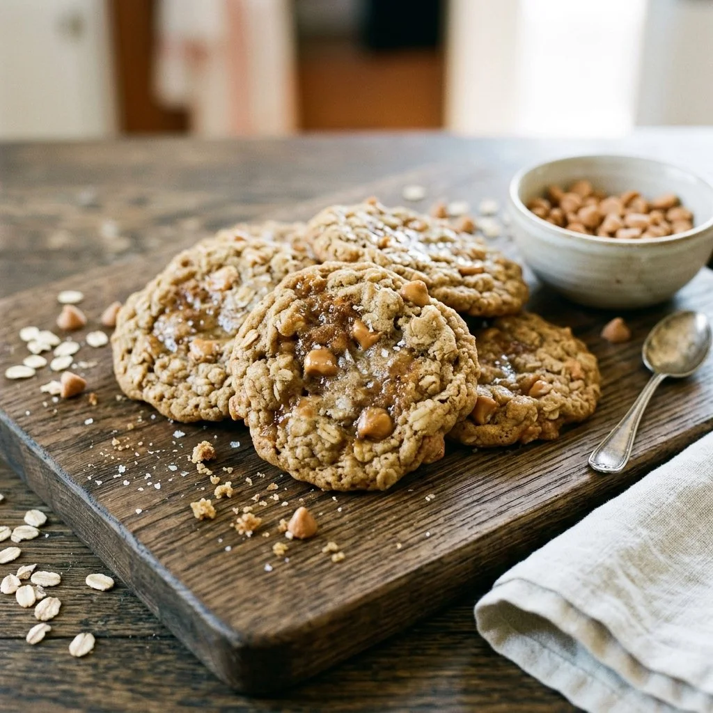 Plate of freshly baked Oatmeal Scotchies with butterscotch chips