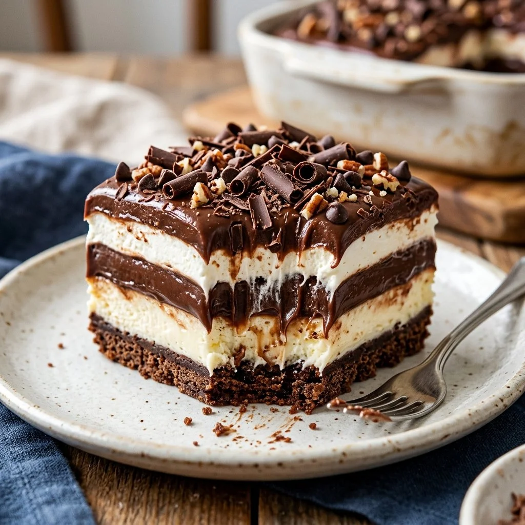 Delicious layers of dessert in a pan, known as Sex in a Pan